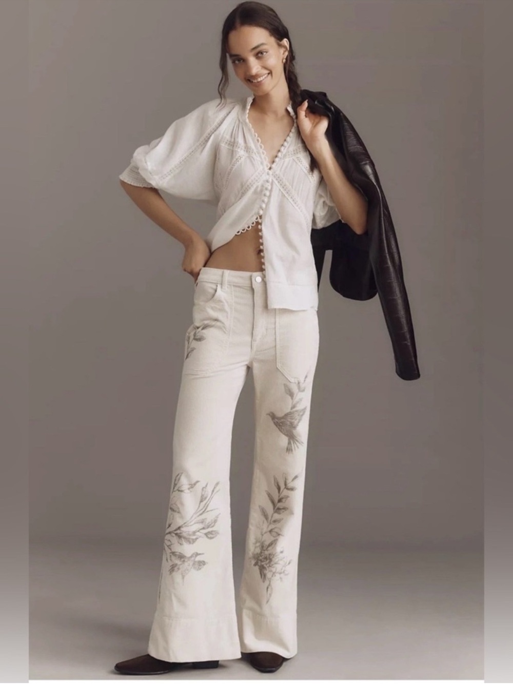 Anthropologie Pilcro Rylan Floral Print High Rise Flare Cord Pants